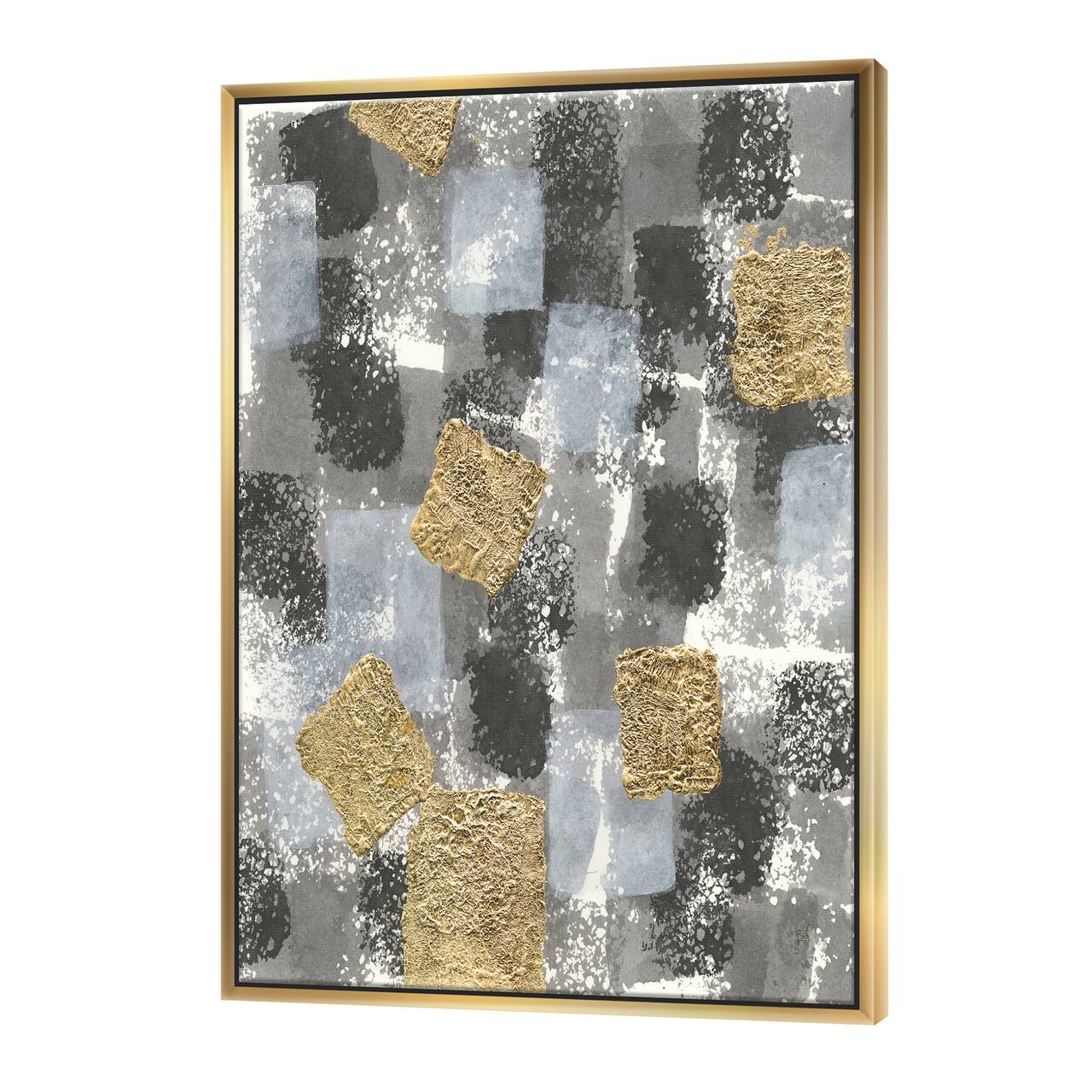 Designart - Gold Glamour Squares II - Modern & Transitional Canvas in Gold Frame